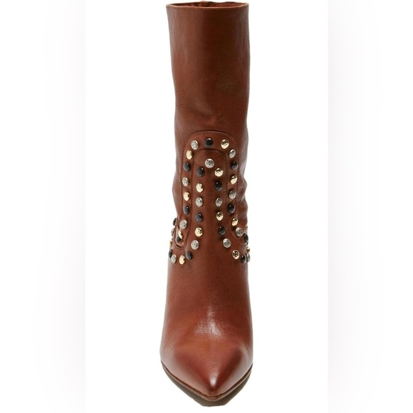 FREE PEOPLE DAKOTA HEEL STUDDED LEATHER WESTERN BOOTS - ROUND TOE - Picture 3 of 12
